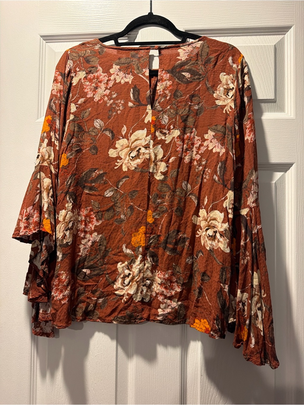 Miss Me Rust Floral Bell-Sleeve Blouse